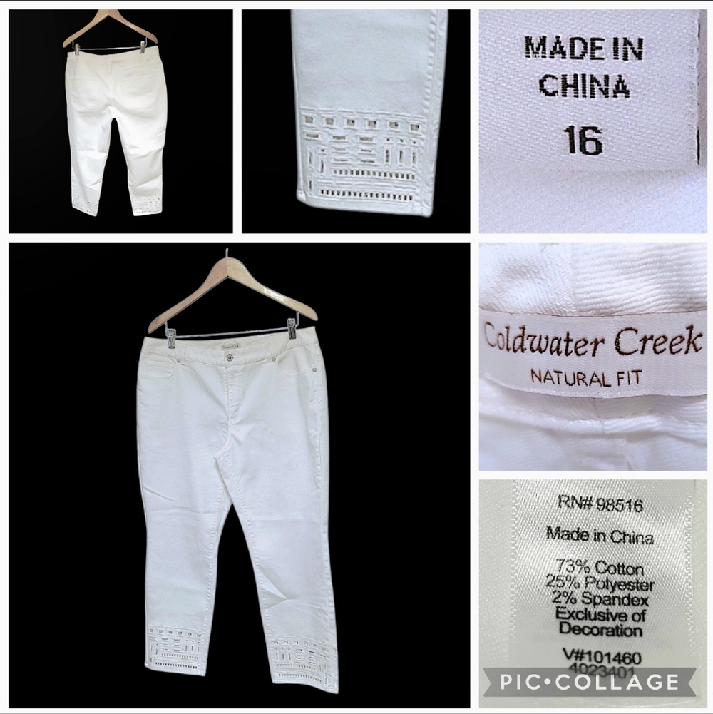 COLD WATER CREEK, WHITE CROP, CUT OUT PANTS SIZE 16 EUC